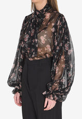 Dolce & Gabbana Vintage Rose Chiffon Blouse Black F7BL0T-IS10R-HN5XQ