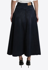 Balenciaga Godet Washed Denim Midi Flared Skirt Blue 856906-TTW64-8074