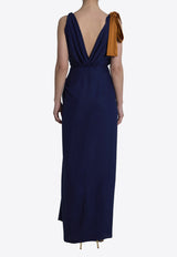 Saint Laurent Silk V-neck Maxi Dress Blue 858262-Y1L27-4001