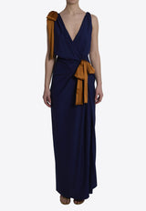 Saint Laurent Silk V-neck Maxi Dress Blue 858262-Y1L27-4001