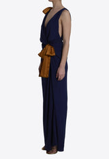 Saint Laurent Silk V-neck Maxi Dress Blue 858262-Y1L27-4001