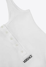Versace Embroidered Logo Rib Knit Bodysuit White 1019688-1A09551-1W010