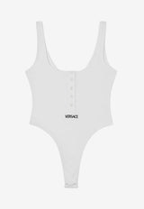 Versace Embroidered Logo Rib Knit Bodysuit White 1019688-1A09551-1W010