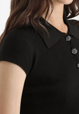 Dolce & Gabbana Cropped Knit Polo T-shirt Black FXZ41Z-JFMHG-N0000