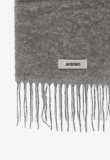 Jacquemus Carro Logo Patch Fringed Scarf Gray ACU00572BOT-4032-950