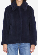 Max Mara Short Teddy Coat in Wool-Blend Blue 2611081021600-10501-005