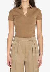 Max Mara Albero Ribbed Wool Polo T-shirt Camel 2611361171600-12019-005