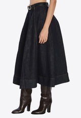 Self-Portrait Flared Denim Midi Skirt Blue RS26828MSK--BLUE