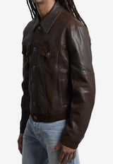 Versace Leather Slim Jacket Brown 1024208-1A17766-1N260