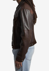 Versace Leather Slim Jacket Brown 1024208-1A17766-1N260