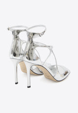Jimmy Choo Azia 95 Metallic Leather Sandals Silver AZIA95-QUI-SILVER