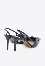 Valentino 80 VLogo Patent Leather Slingback Pumps Blue 8W2S0R01-TMK-FI8