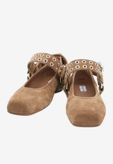 Alaïa Square-Toe Suede Ballet Flats Brown AA3A041CK177--731