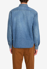 Saint Laurent Cassandre Faded Denim Shirt Blue 862246-Y29YA-4428