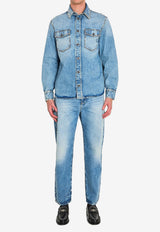 Versace Stud Embellished Denim Jacket Blue 1022747-1A16804-1D190