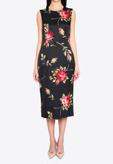 Dolce & Gabbana Bouquet Rose Print Midi Dress Multicolor F6GAST-FSICD-HN5ZN