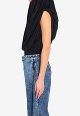 Alaïa V-neck Hooded Bodysuit Black AA9B0426J090C--995