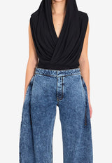 Alaïa V-neck Hooded Bodysuit Black AA9B0426J090C--995