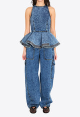 Alaïa Denim Peplum Top Blue AA9H14010T535C--524