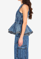 Alaïa Denim Peplum Top Blue AA9H14010T535C--524