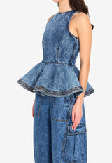 Alaïa Denim Peplum Top Blue AA9H14010T535C--524
