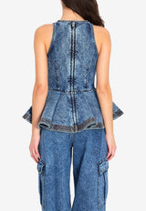 Alaïa Denim Peplum Top Blue AA9H14010T535C--524