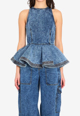 Alaïa Denim Peplum Top Blue AA9H14010T535C--524