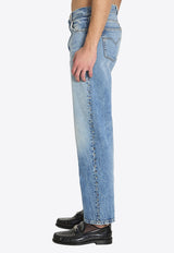 Versace Stud-Embellished Straight-Leg Jeans Blue 1022211-1A16804-1D190