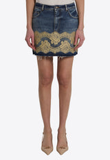 Dolce & Gabbana Lace-Trimmed Denim Mini Skirt Blue F4C6ND-G8OB4-S9001