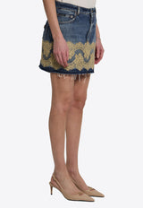 Dolce & Gabbana Lace-Trimmed Denim Mini Skirt Blue F4C6ND-G8OB4-S9001