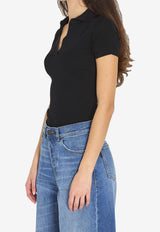 Max Mara Albero Ribbed Wool Polo T-shirt Black 2611361171600-12019-006