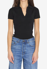 Max Mara Albero Ribbed Wool Polo T-shirt Black 2611361171600-12019-006