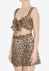 Dolce & Gabbana Leopard Print Poplin Cropped Top Brown F74H5T-HS5E3-HY13M