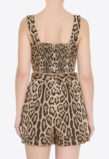 Dolce & Gabbana Leopard Print Poplin Cropped Top Brown F74H5T-HS5E3-HY13M