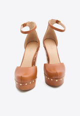 Chloé Lola 130 Studded Leather Platform Pumps Brown CH26S17NVV--27T