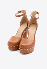 Chloé Lola 130 Studded Leather Platform Pumps Brown CH26S17NVV--27T