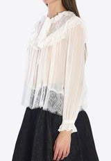 Self-Portrait Georgette Lace Ruffled Blouse White RS26192T--WHITE