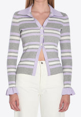 Self-Portrait Striped Knit Cardigan Gray PF25047TAGR--GREY