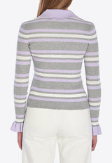 Self-Portrait Striped Knit Cardigan Gray PF25047TAGR--GREY