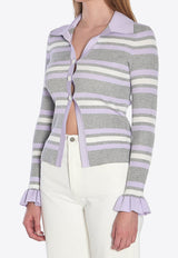 Self-Portrait Striped Knit Cardigan Gray PF25047TAGR--GREY