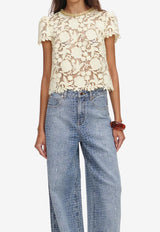 Self-Portrait Lace Crewneck Top Yellow SS26096TAY--YELLOW