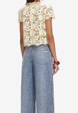 Self-Portrait Lace Crewneck Top Yellow SS26096TAY--YELLOW