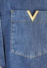 Valentino Denim Shirt with Metal V Blue 8B3DB03K-9YA-558