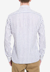 Borriello Napoli Spaccanapoli Striped Buttoned Shirt White 22012/2 MARE--AZZURRO