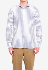 Borriello Napoli Spaccanapoli Striped Buttoned Shirt White 22012/2 MARE--AZZURRO