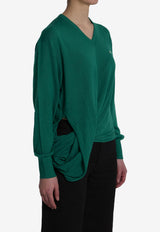 Loewe Draped Wool V-neck Sweater Green S540Y14KHD--4100