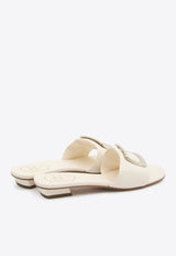 Roger Vivier Belle Vivier Leather Flat Sandals Cream RVW816449209-1TC-019