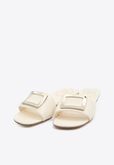 Roger Vivier Belle Vivier Leather Flat Sandals Cream RVW816449209-1TC-019