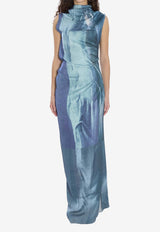 Jean Paul Gaultier One-Shoulder Water Long Dress Blue W-DR034-W020P-5557