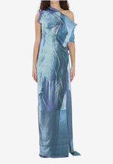 Jean Paul Gaultier One-Shoulder Water Long Dress Blue W-DR034-W020P-5557